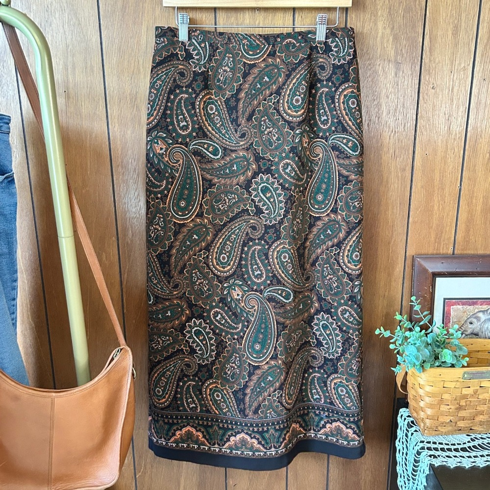Elementz Paisley Skirt Women's M Medium Brown Green Midi Boho Fall Size Medium